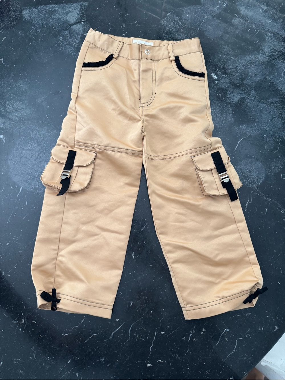 Kids Tan Cargo Pants with Black Trim